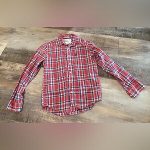 American Eagle Outfitters Red and Blue Casual Button Down Shirt